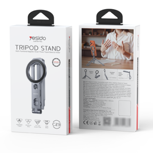 Förpackningen till Yesido MagSafe-stativ Tripod Stand visad fram- och baksida