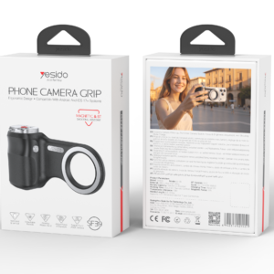 Förpackningen till Yesido svarta magnetiska kamerahandtag Phone Camera Grip visad fram- och baksida